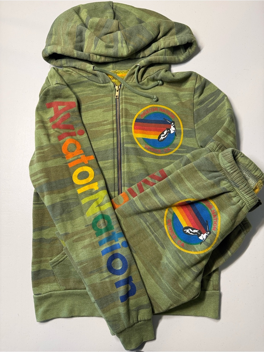 VTG Aviator Nation Venice,CA Camo SET Full Zip Hoodie & Sweatpants S/XS